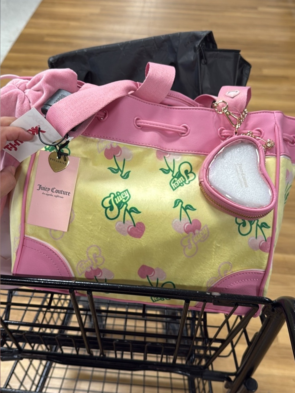 Juicy Couture Bubblegum Pink Drawstring Tote with Gold Hardware